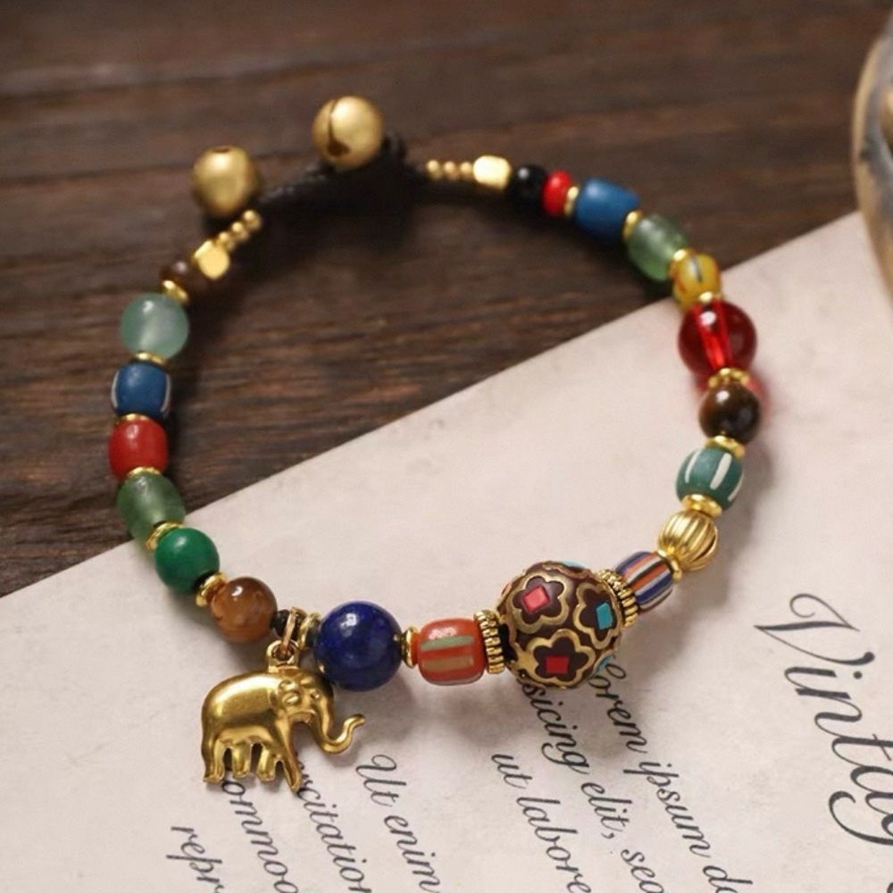 Multicolor Beaded Elephant Charm Bracelet